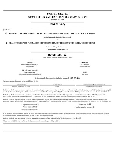 Thumbnail Royal Gold
 Quarterly Report 2024-q1
