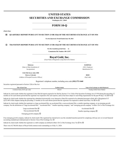 Thumbnail Royal Gold
 Quarterly Report 2024-q2
