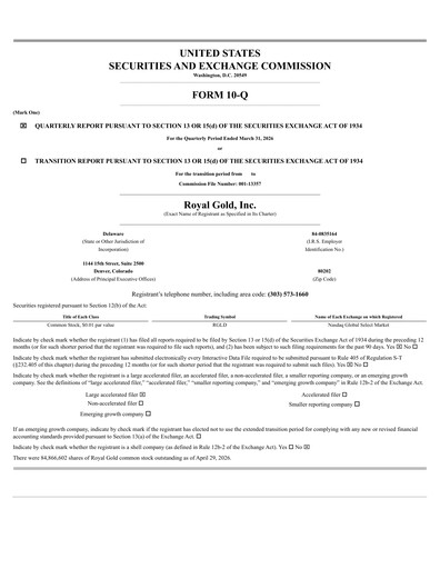 Thumbnail Royal Gold
 Quarterly Report 2026-q1
