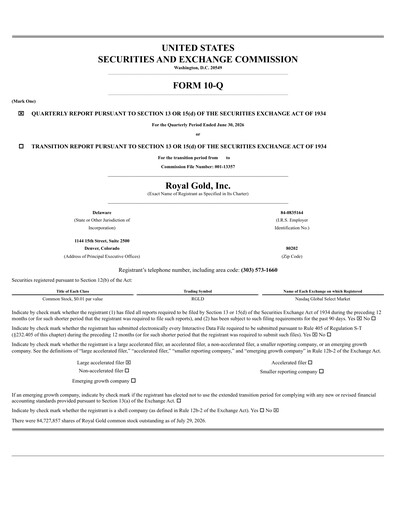 Thumbnail Royal Gold
 Quarterly Report 2026-q2