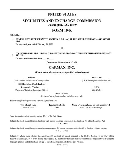 Thumbnail CarMax
 Annual Report fy2022