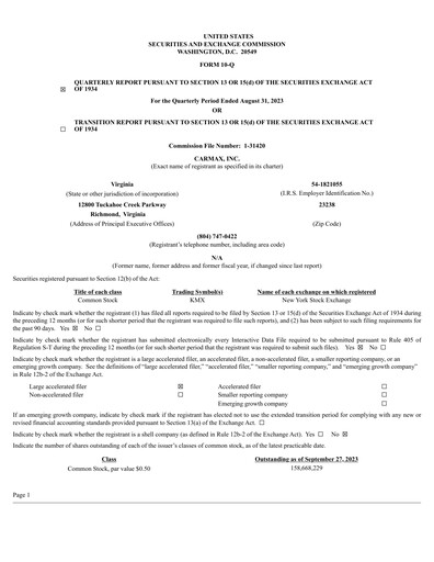 Thumbnail CarMax
 Quarterly Report fy2024-q2