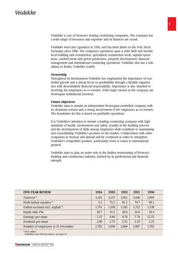 Thumbnail Veidekke Annual Report 1994