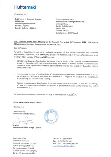 Thumbnail Huhtamaki India
 Quarterly Report 2022-q4