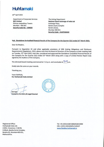 Thumbnail Huhtamaki India
 Quarterly Report 2023-q1