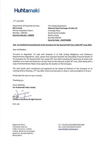 Thumbnail Huhtamaki India
 Quarterly Report 2023-q2