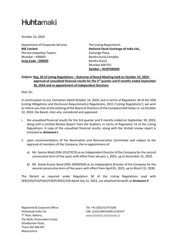 Thumbnail Huhtamaki India
 Quarterly Report 2024-q3
