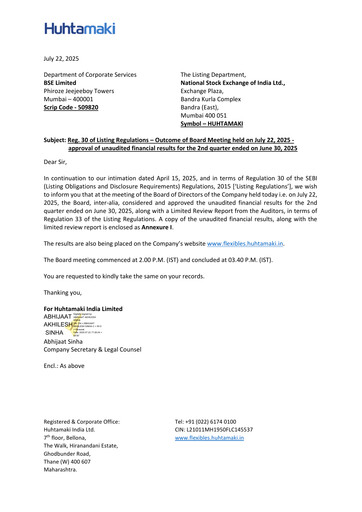 Thumbnail Huhtamaki India
 Quarterly Report 2025-q2