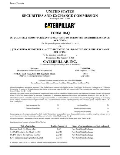 Thumbnail Caterpillar Quarterly Report 2019-q1