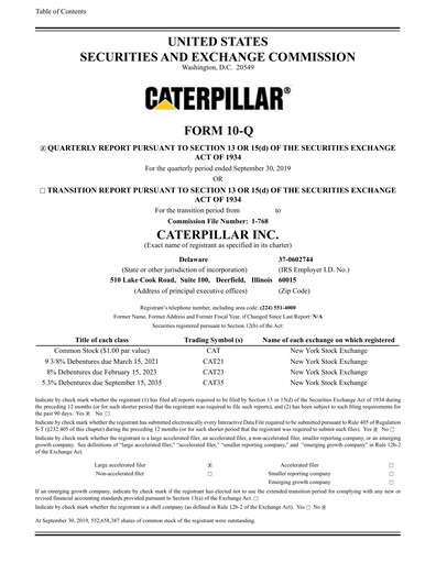 Thumbnail Caterpillar Quarterly Report 2019-q3