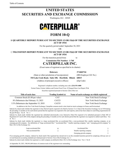 Vorschaubild Caterpillar Quartalsbericht 2021-q3
