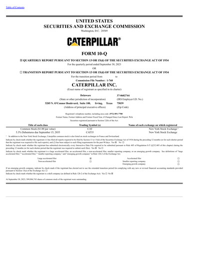 Vorschaubild Caterpillar Quartalsbericht 2023-q3
