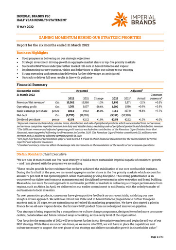 Thumbnail Imperial Brands
 Half-year Report 2022-h1