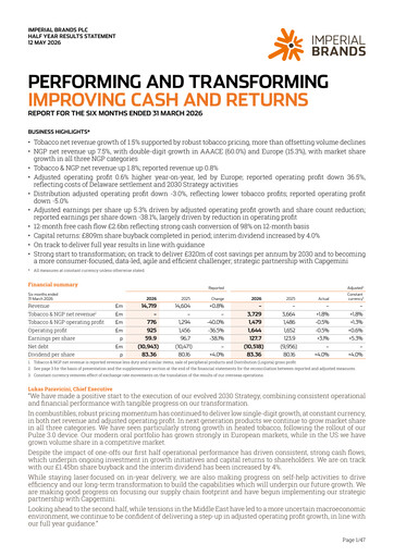 Thumbnail Imperial Brands
 Half-year Report 2026-h1