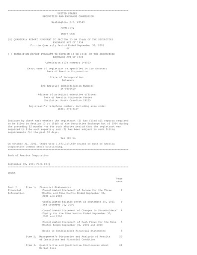 Vorschaubild Bank of America  Quartalsbericht 2001-q3