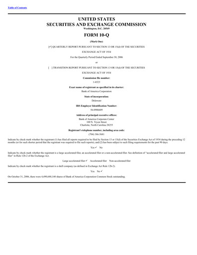 Vorschaubild Bank of America  Quartalsbericht 2006-q3