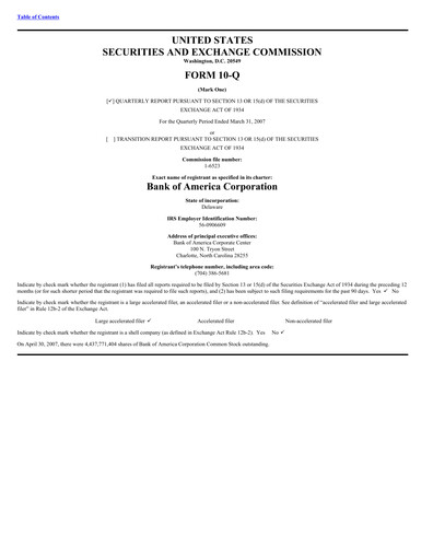 Vorschaubild Bank of America  Quartalsbericht 2007-q1