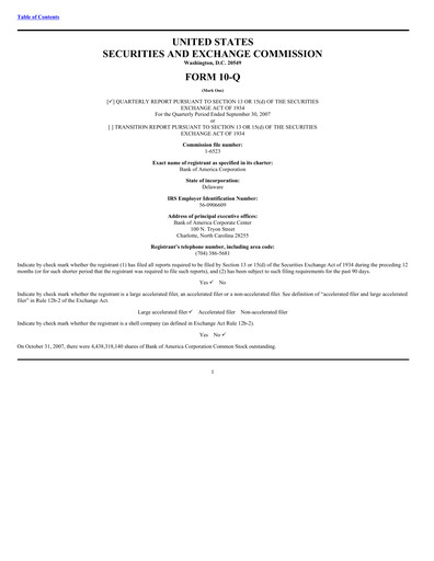 Vorschaubild Bank of America  Quartalsbericht 2007-q3