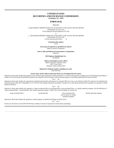 Vorschaubild Bank of America  Quartalsbericht 2016-q2