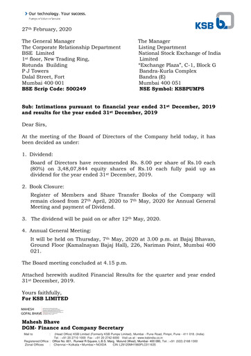 Thumbnail KSB ltd Financial Report 2019