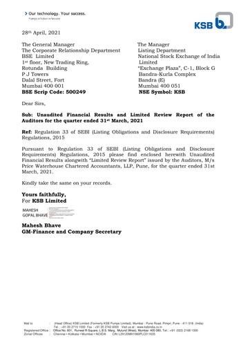 Thumbnail KSB ltd Financial Report 2021-q1