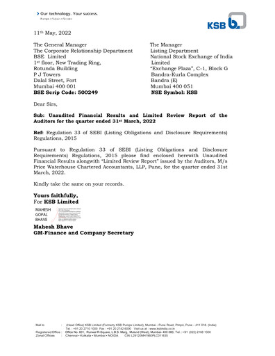 Vorschaubild KSB ltd Finanzbericht 2022-q1