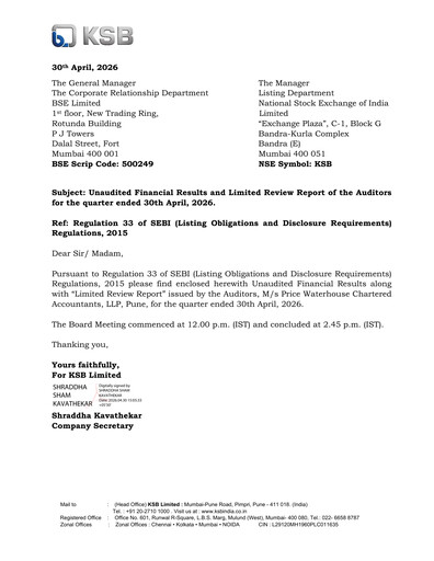 Thumbnail KSB ltd Financial Report 2026-q1