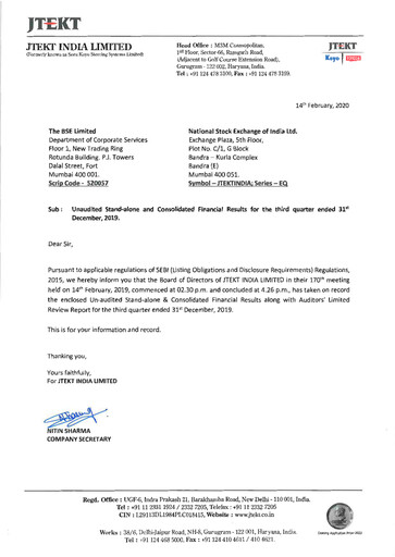 Thumbnail JTEKT India Quarterly Report 2019-q3