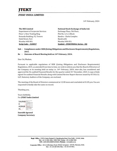 Thumbnail JTEKT India Quarterly Report 2023-q3