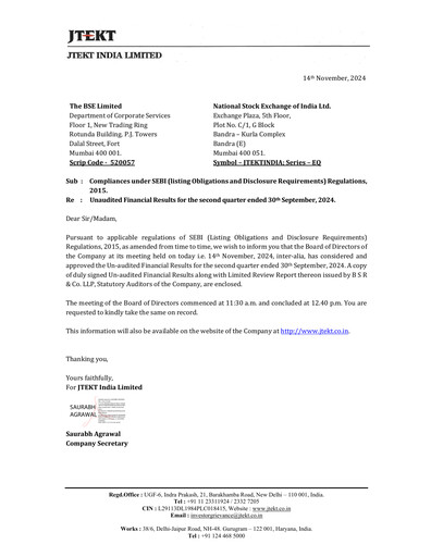 Thumbnail JTEKT India Quarterly Report 2024-q2