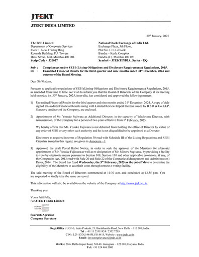 Thumbnail JTEKT India Quarterly Report 2024-q3