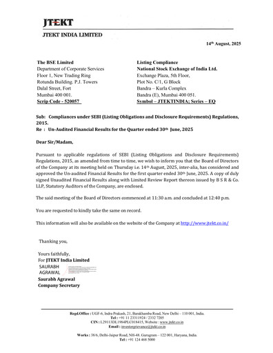 Thumbnail JTEKT India Quarterly Report 2025-q1