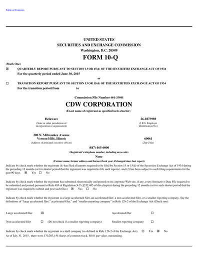Thumbnail CDW Corporation Quarterly Report 2015-q2