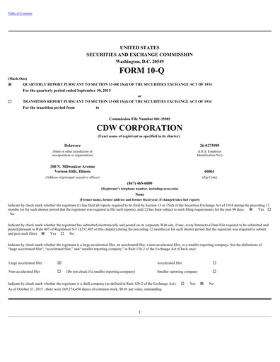 Thumbnail CDW Corporation Quarterly Report 2015-q3