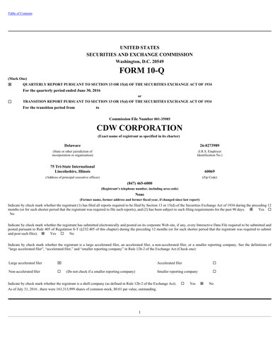 Thumbnail CDW Corporation Quarterly Report 2016-q2