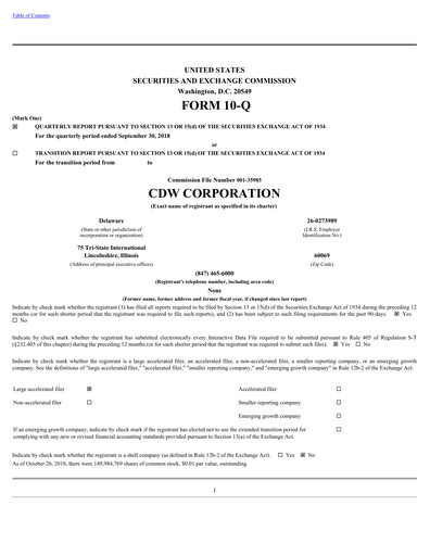 Thumbnail CDW Corporation Quarterly Report 2018-q3