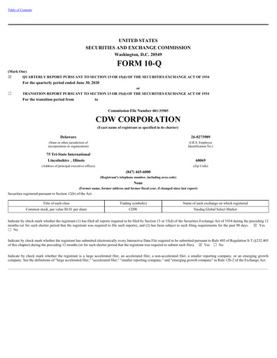 Thumbnail CDW Corporation Quarterly Report 2020-q2