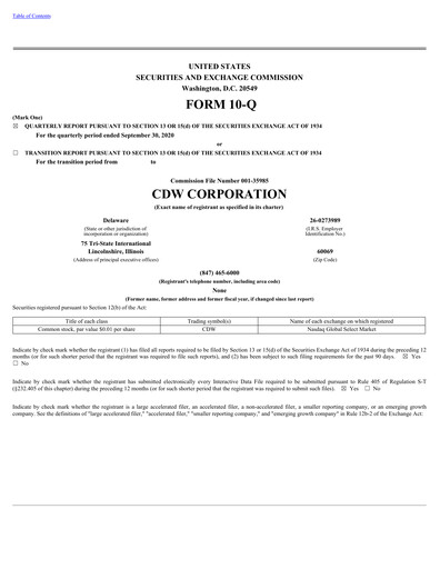 Thumbnail CDW Corporation Quarterly Report 2020-q3