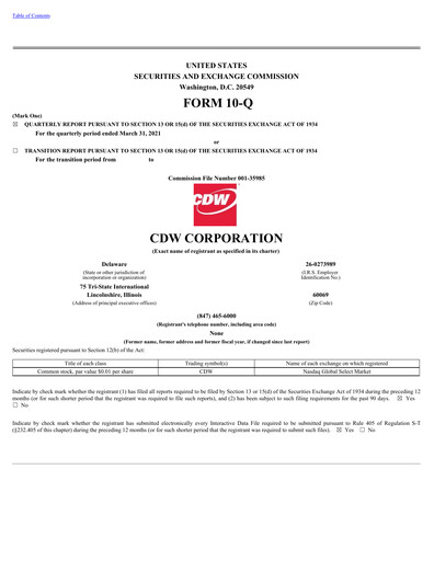 Thumbnail CDW Corporation Quarterly Report 2021-q1