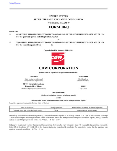 Thumbnail CDW Corporation Quarterly Report 2021-q3