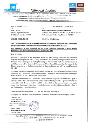 Thumbnail Nilkamal Quarterly Report 2025-q2