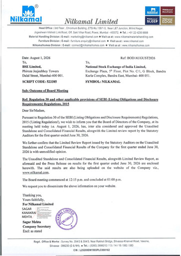 Thumbnail Nilkamal Quarterly Report 2026-q1