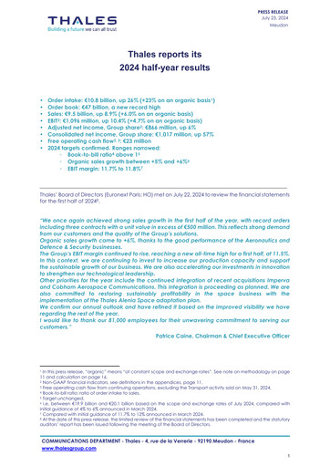 Miniature Thales Rapport semestriel 2024-h1