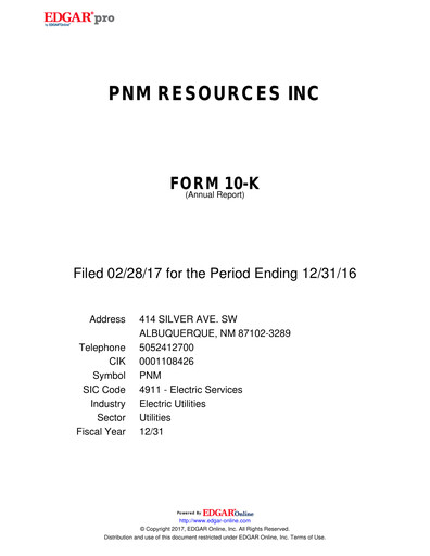 Thumbnail TXNM Energy Annual Report 2016