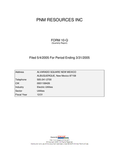 Thumbnail TXNM Energy Quarterly Report 2005-q1