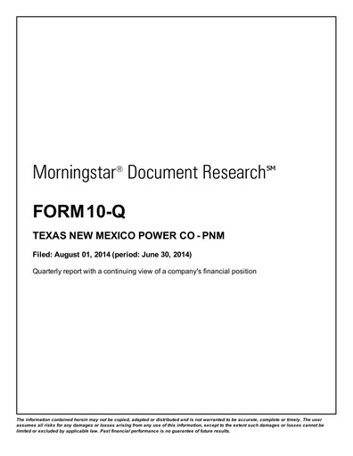 Thumbnail TXNM Energy Quarterly Report 2014-q2