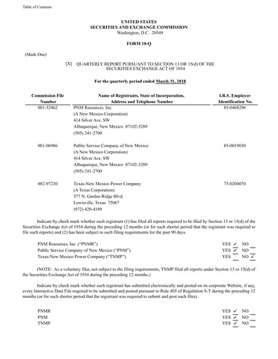 Thumbnail TXNM Energy Quarterly Report 2018-q1