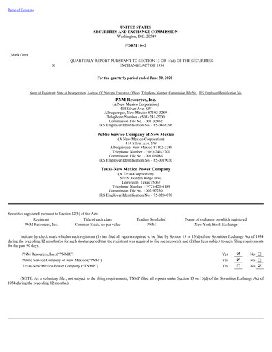 Thumbnail TXNM Energy Quarterly Report 2020-q2