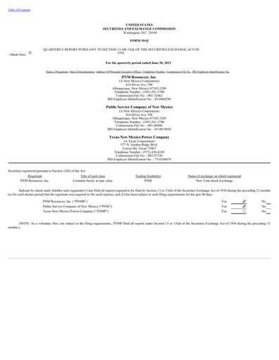 Thumbnail TXNM Energy Quarterly Report 2021-q2