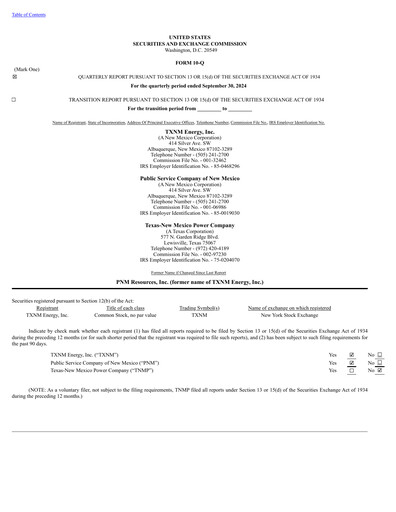 Thumbnail TXNM Energy Quarterly Report 2024-q3